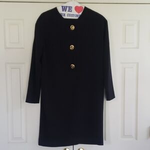 Evan Picone Black Dress with Swirl Shaped Gold Buttons Size 12